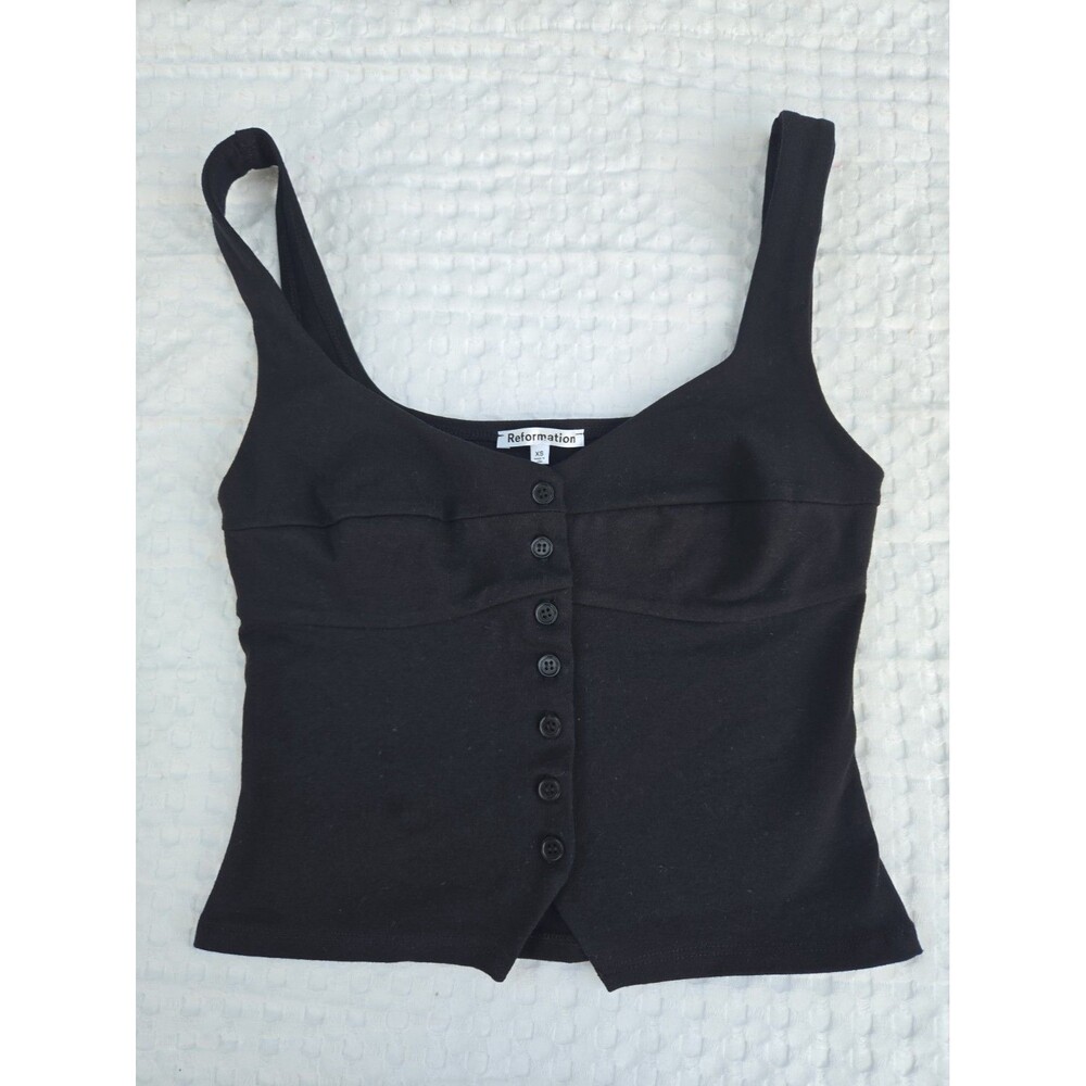 Reformation Womens Black Button Front Corset Cami Tank Top Sleeveless XS